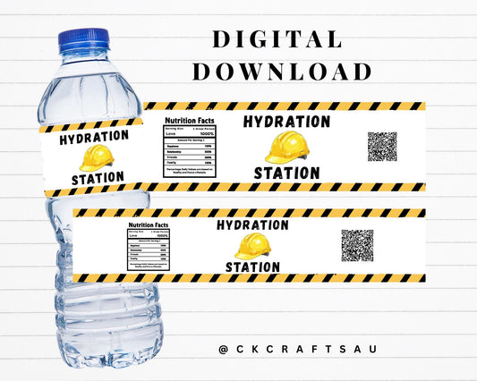 Construction Water Bottle Label Printable | Kids Birthday Party Digital Download