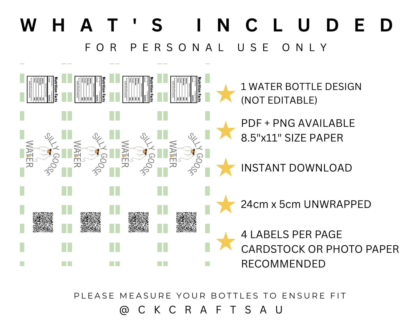 One Silly Goose Water Bottle Label Printable | Kids Birthday Party Digital Download GREEN