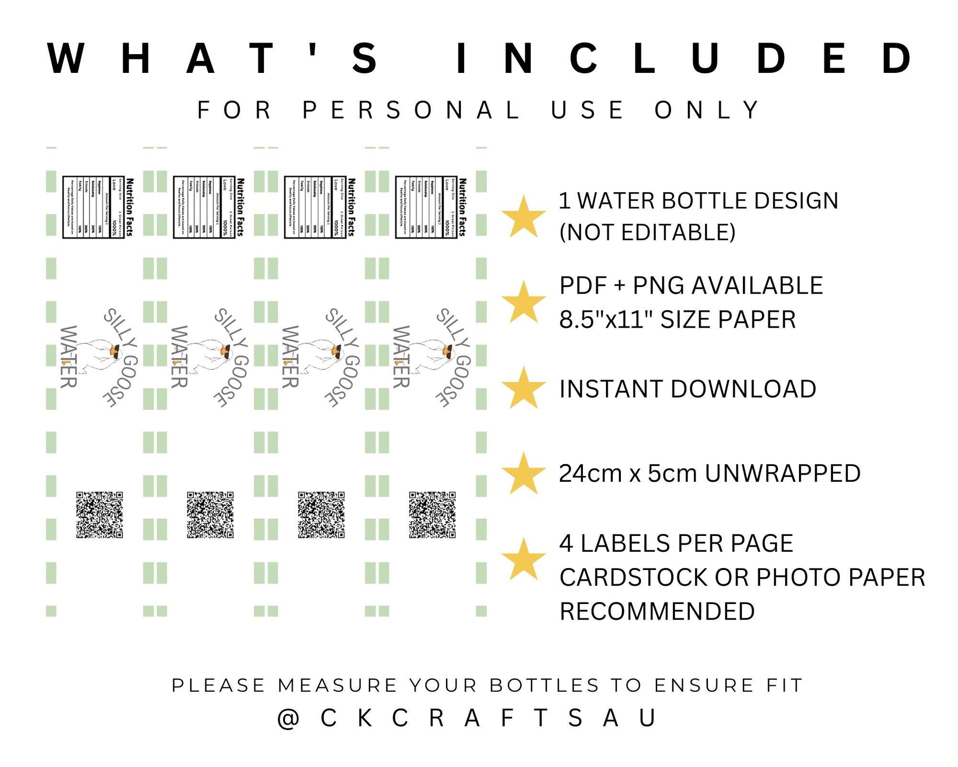One Silly Goose Water Bottle Label Printable | Kids Birthday Party Digital Download GREEN