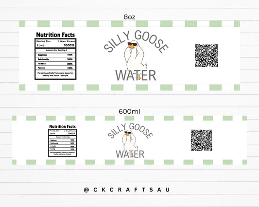 One Silly Goose Water Bottle Label Printable | Kids Birthday Party Digital Download GREEN