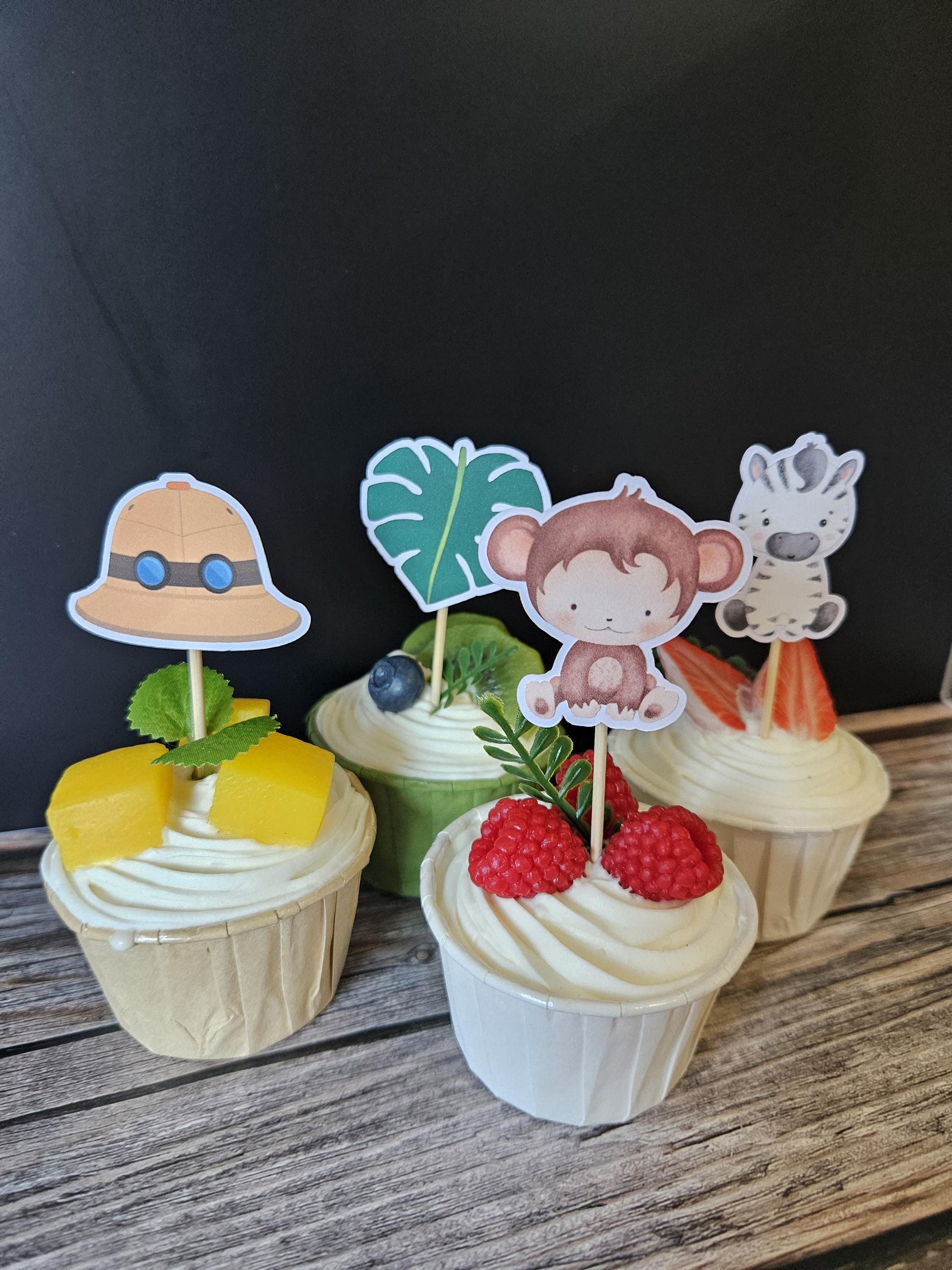 Safari Wild One Cupcake Toppers | Jungle Animal First Birthday Party Decorations | Safari Animal Party Decor | Kids Birthday Party Decor