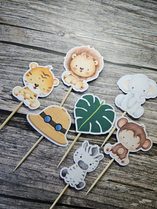 Safari Wild One Cupcake Toppers | Jungle Animal First Birthday Party Decorations | Safari Animal Party Decor | Kids Birthday Party Decor