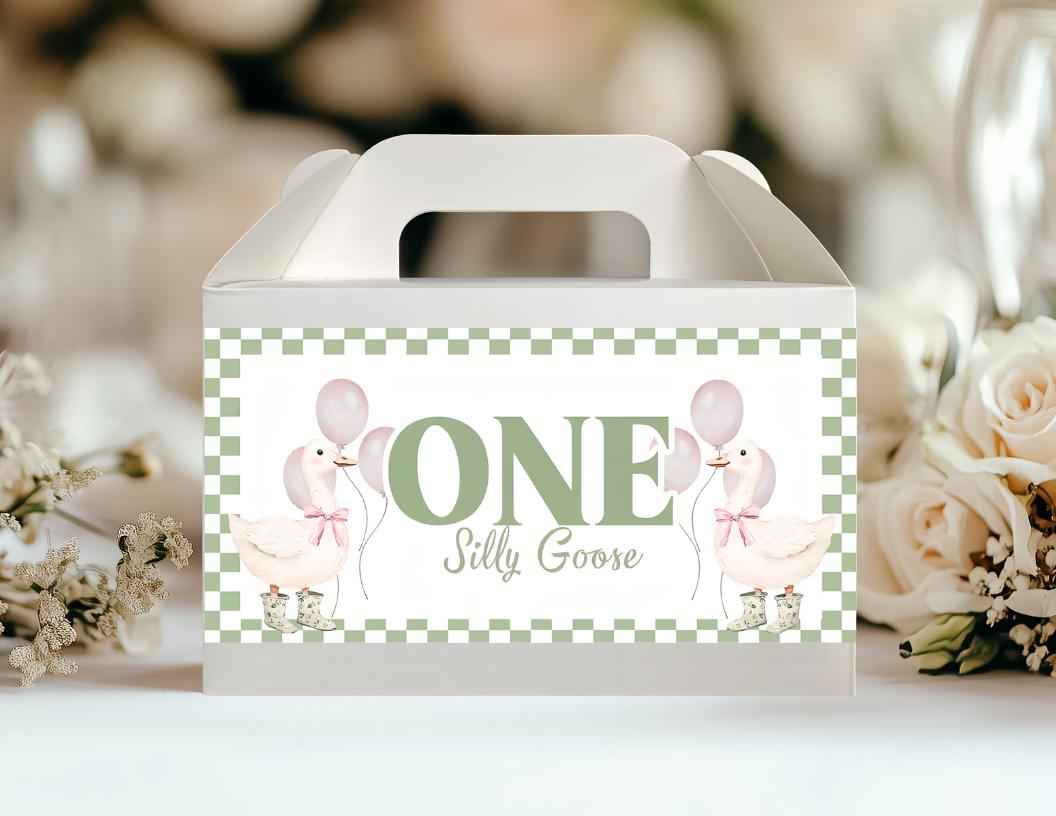 One Silly Goose Gable Box Label - Digital Download - Kids Party Favours - Pink & Green