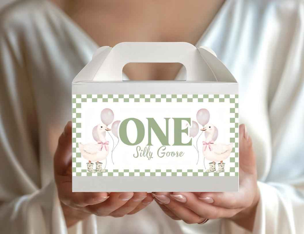 One Silly Goose Gable Box Label - Digital Download - Kids Party Favours - Pink & Green