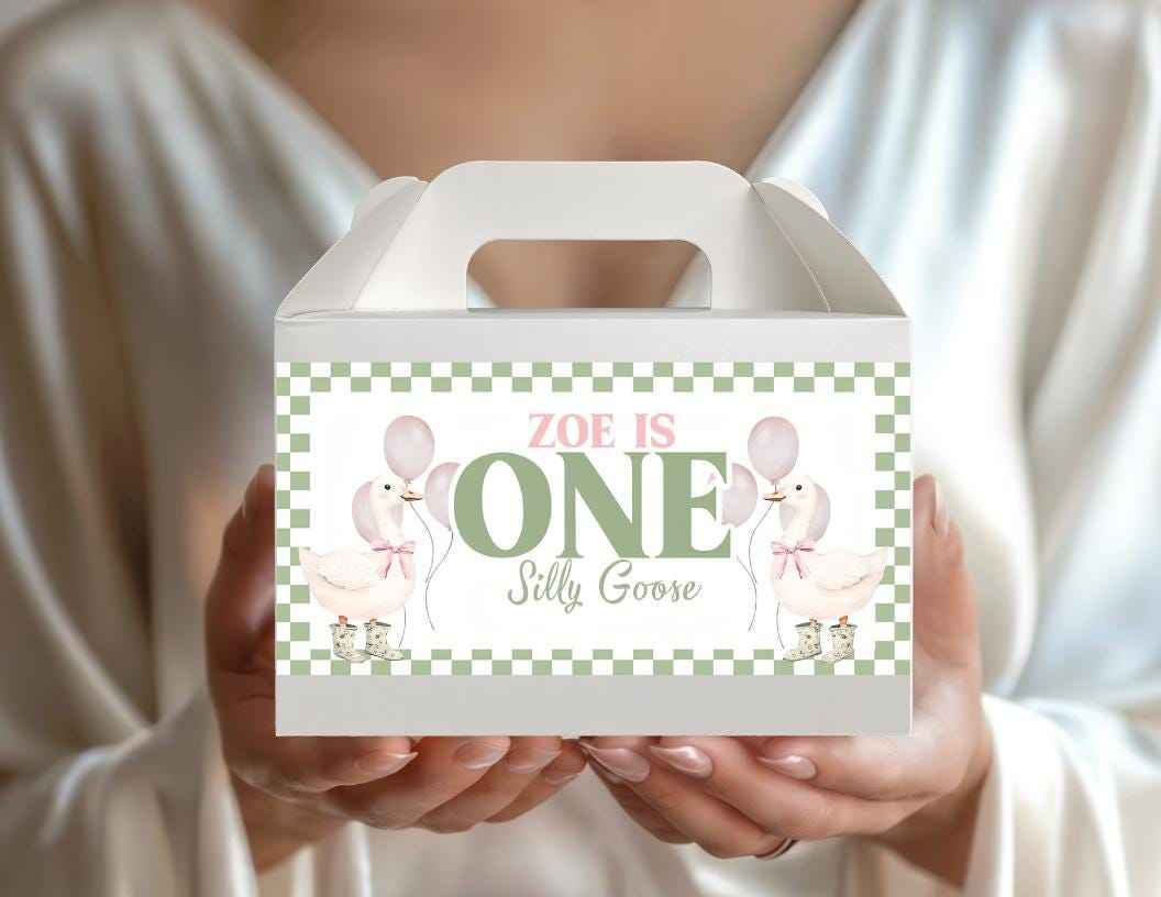 Custom One Silly Goose Printable Gable Box Label | Party Printables | Personalised Digital File
