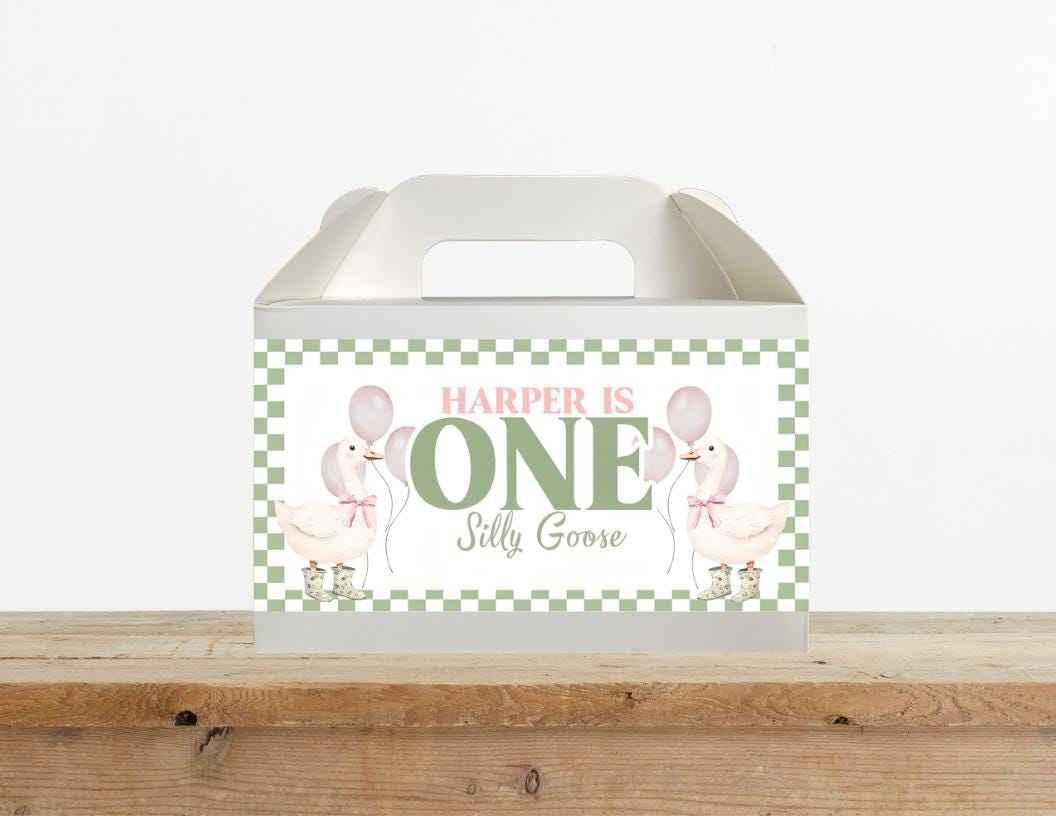 Custom One Silly Goose Printable Gable Box Label | Party Printables | Personalised Digital File