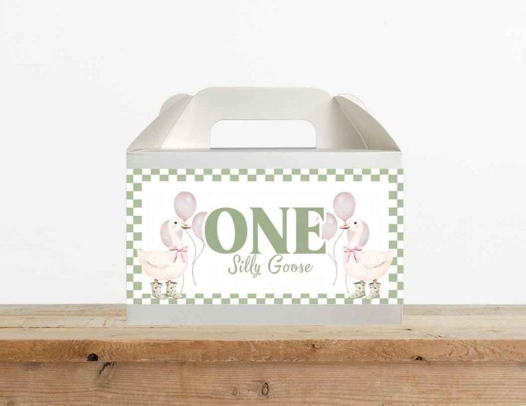 One Silly Goose Gable Box Label - Digital Download - Kids Party Favours - Pink & Green