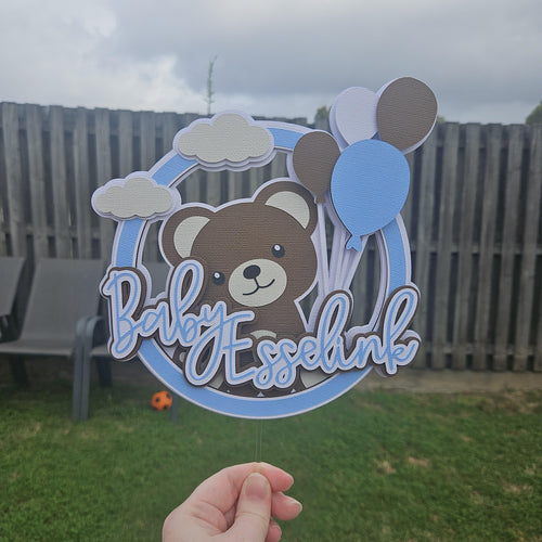 Custom Bear Cake Topper, Personalised Cake Topper, Teddy Bear Party Decoration, Baby Shower Decor, Bohoo Baby Shower Theme, Cute Cake Topper