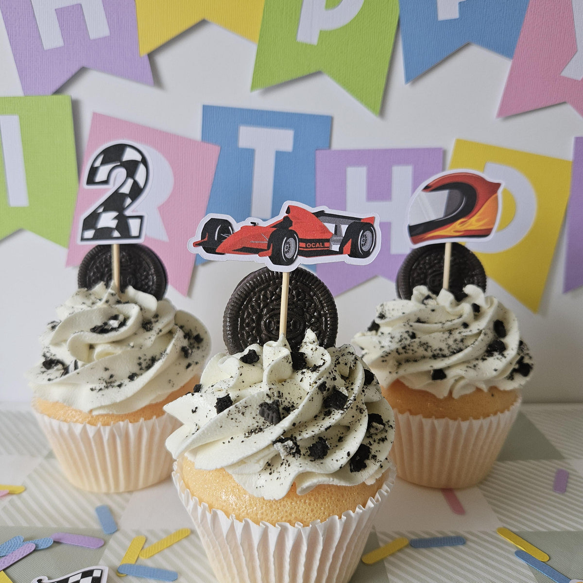 Race Car Cupcake Toppers | Kids Party Decor