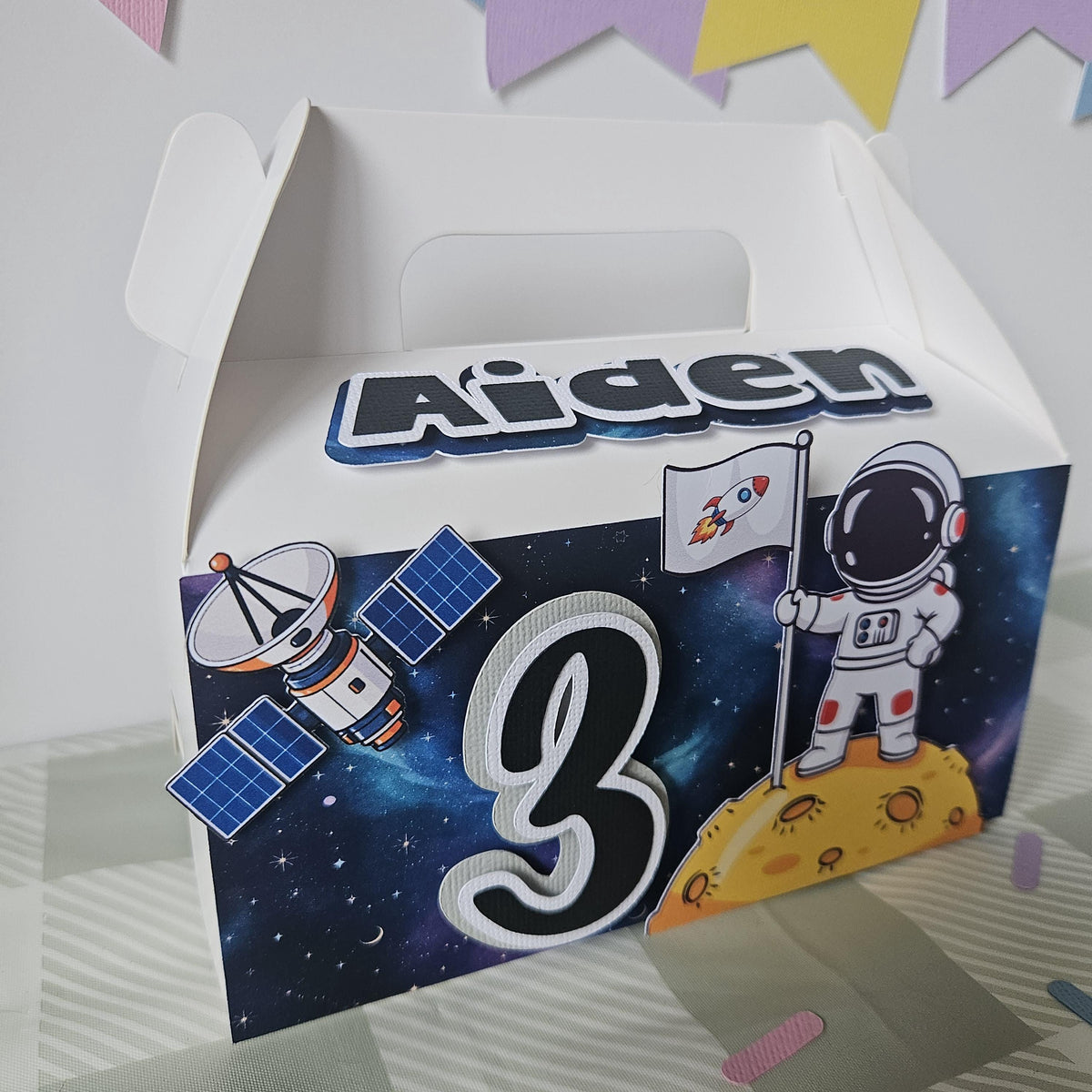 Personalised Space Birthday Favour Box | Astronaut Party Gable Box | Outer Space Galaxy Party Decorations | Kids Birthday Treat Box