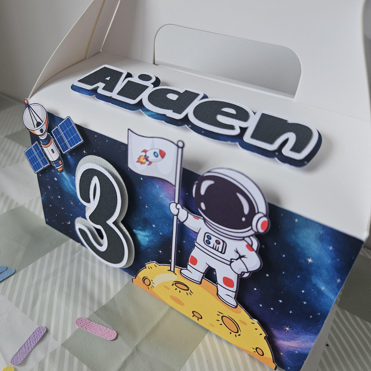Personalised Space Birthday Favour Box | Astronaut Party Gable Box | Outer Space Galaxy Party Decorations | Kids Birthday Treat Box