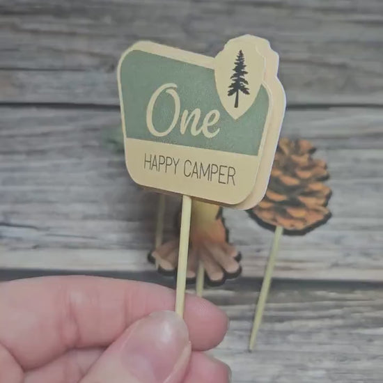 One Happy Camper Cupcake Toppers | Camping Birthday Party Decor | First Birthday Cupcake Picks | Woodland Baby Shower Decorations