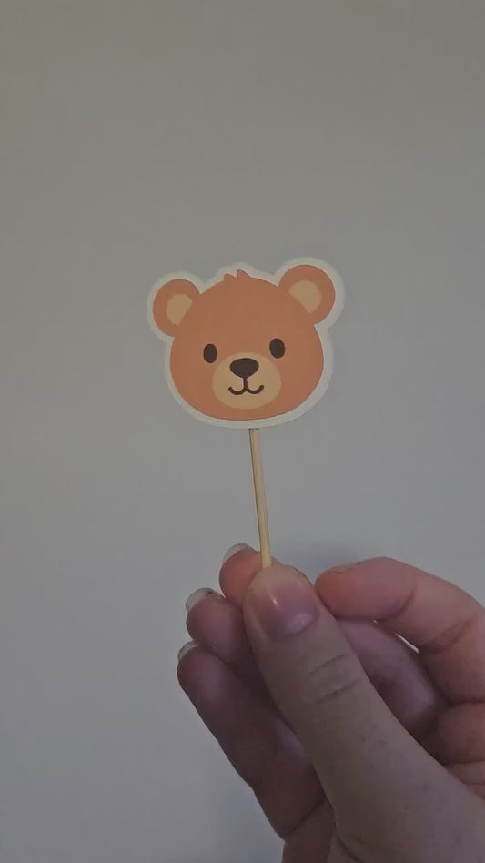 Handmade Bear Cupcake Toppers | Woodland Animal Party Decorations | Teddy Bear Birthday & Baby Shower Cake Picks | Kids Party Supplies