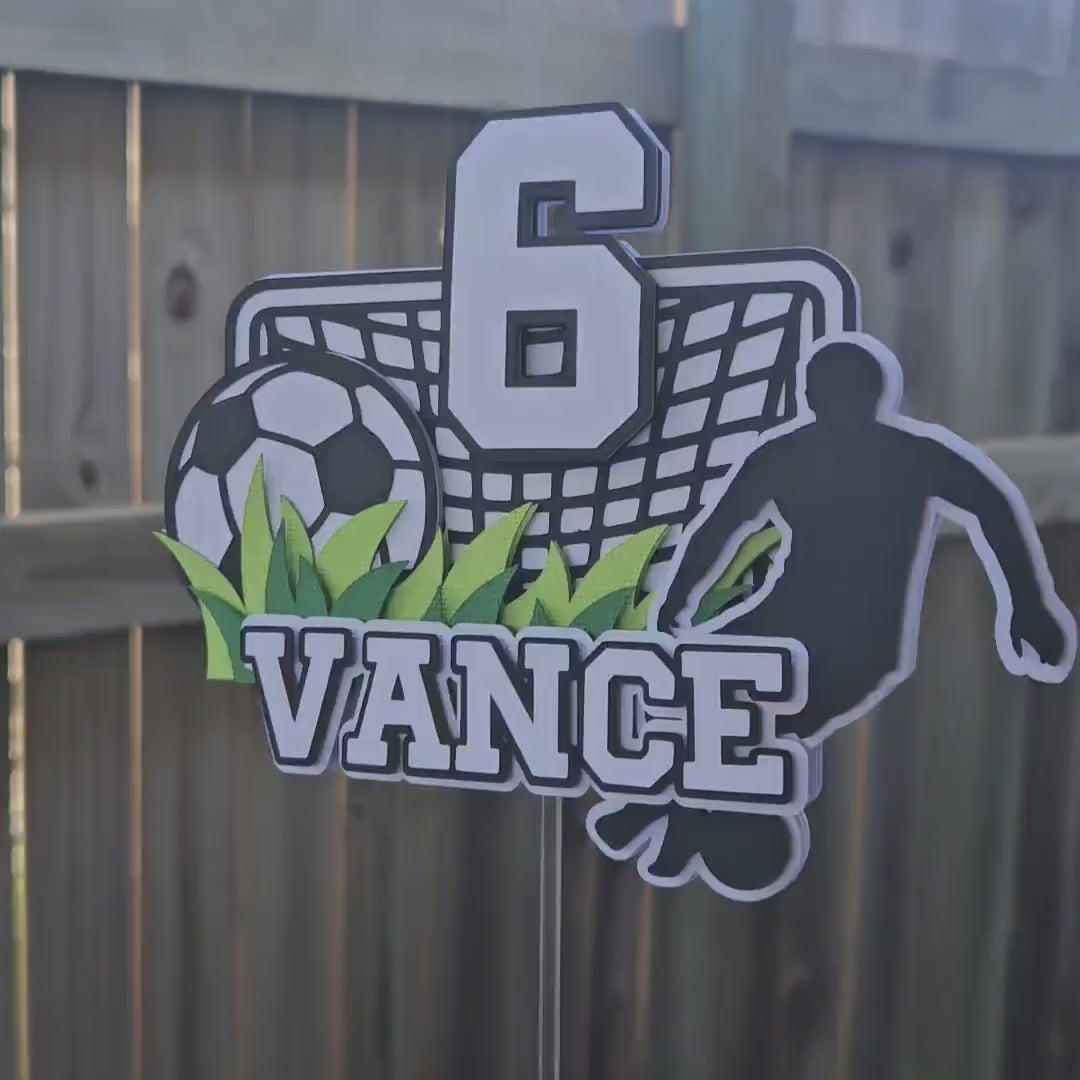 Custom Soccer Cake Topper | Personalised Football Cake Topper | Name & Age | Sports Birthday Party Decor | Boys Girls Soccer Theme