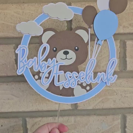 Custom Bear Cake Topper, Personalised Cake Topper, Teddy Bear Party Decoration, Baby Shower Decor, Bohoo Baby Shower Theme, Cute Cake Topper