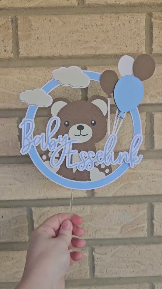 Custom Bear Cake Topper, Personalised Cake Topper, Teddy Bear Party Decoration, Baby Shower Decor, Bohoo Baby Shower Theme, Cute Cake Topper