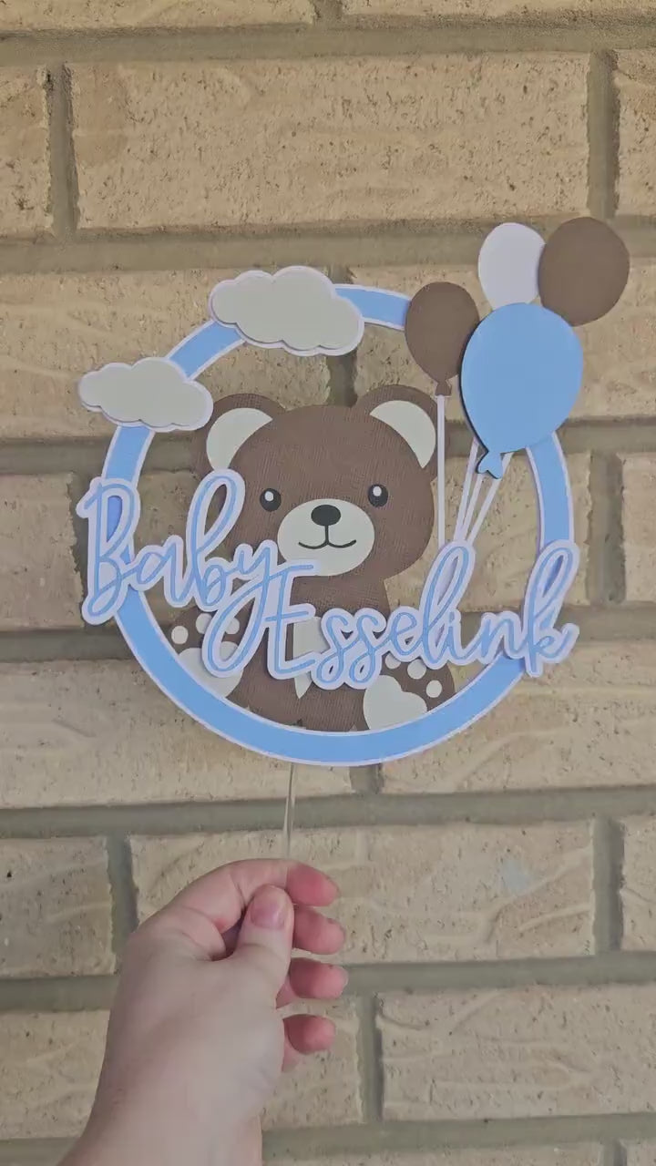 Custom Bear Cake Topper, Personalised Cake Topper, Teddy Bear Party Decoration, Baby Shower Decor, Bohoo Baby Shower Theme, Cute Cake Topper