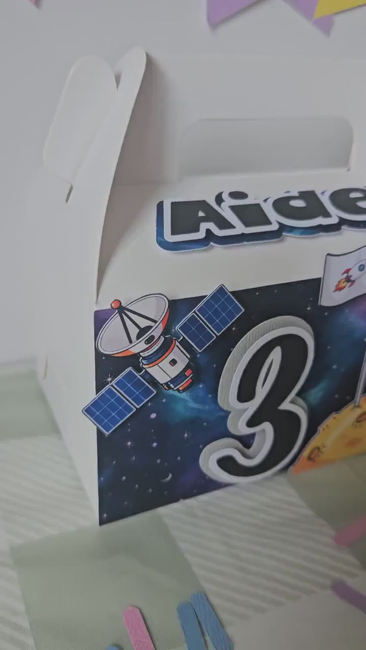 Personalised Space Birthday Favour Box | Astronaut Party Gable Box | Outer Space Galaxy Party Decorations | Kids Birthday Treat Box